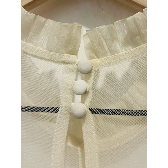 Free People FP One Ivory Tiered Mesh Ruffle Dress Womens Size 10 Sheer Keyhole - Picture 9 of 16